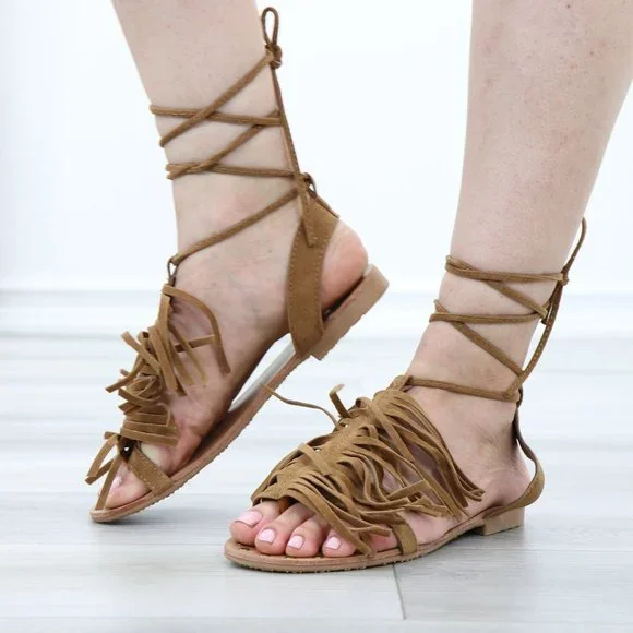 Gray Gladiator Laced-Up Bootie Style Flat Sandals - Picture 10 of 11